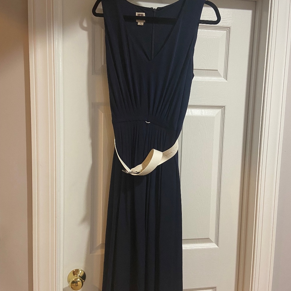 Navy Stretch Anne Klein Dress w/ White Belt